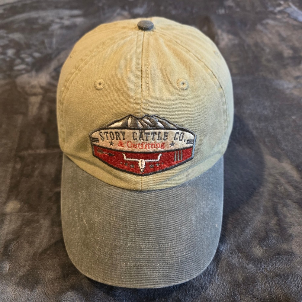 Adams Story Cattle Co Paradise Valley Montana Hat Khaki Gray Leather Strap Cap